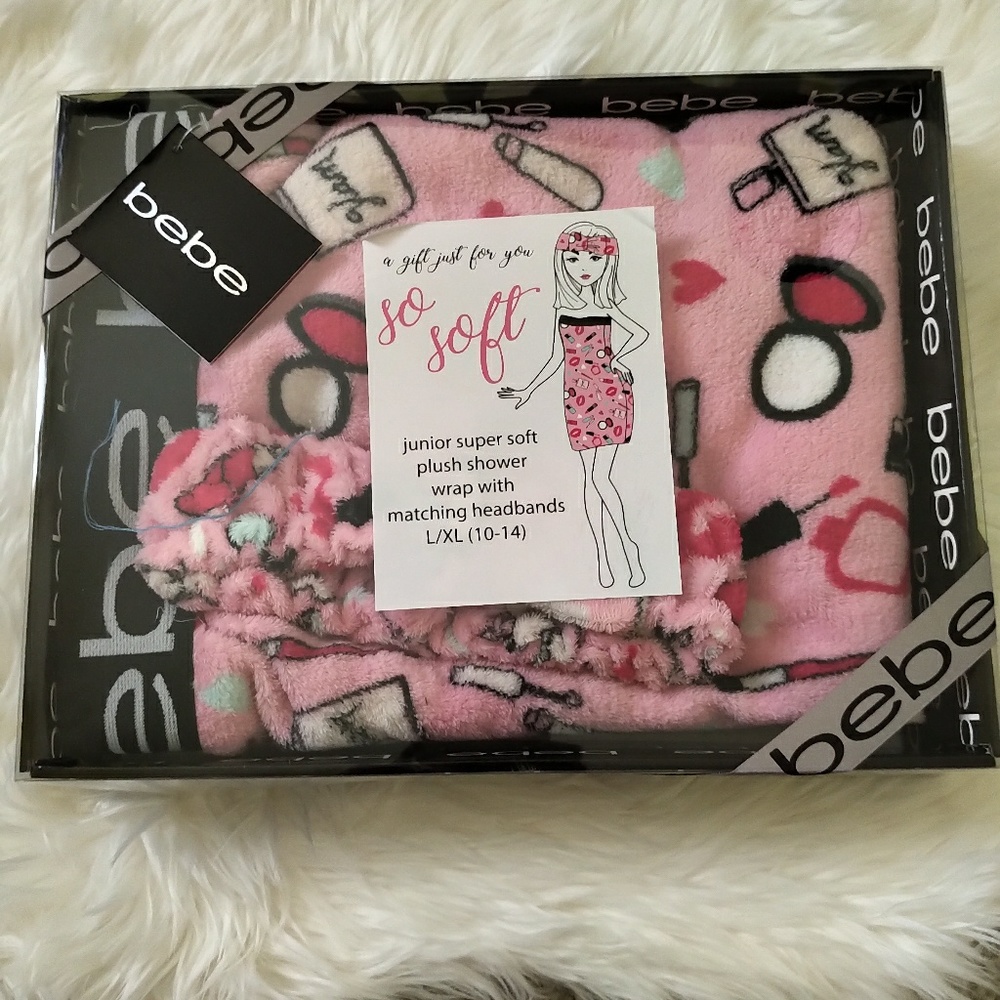 Bebe Junior Plush Shower Wrap W/ Headband👩💗 - Picture 1 of 4